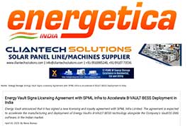 Energy Vault Signs Licensing Agreement with SPML Infra to Accelerate B-VAULT BESS Deployment in India